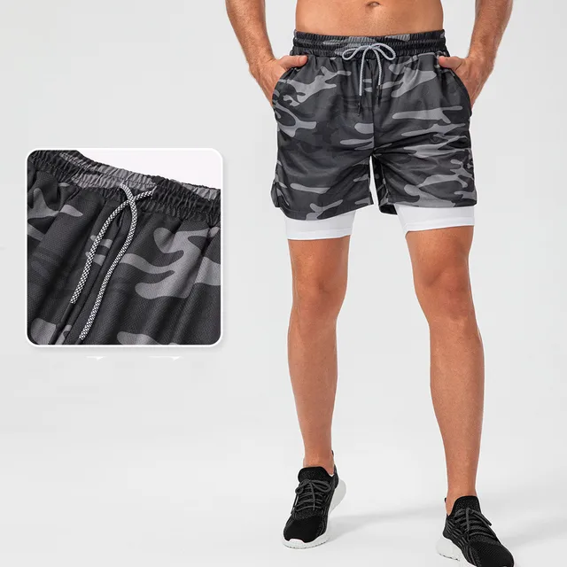 Vulture Double-Layer Training Shorts in Army Grey