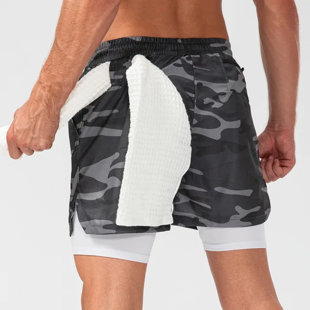 Vulture Double-Layer Training Shorts in Army Grey