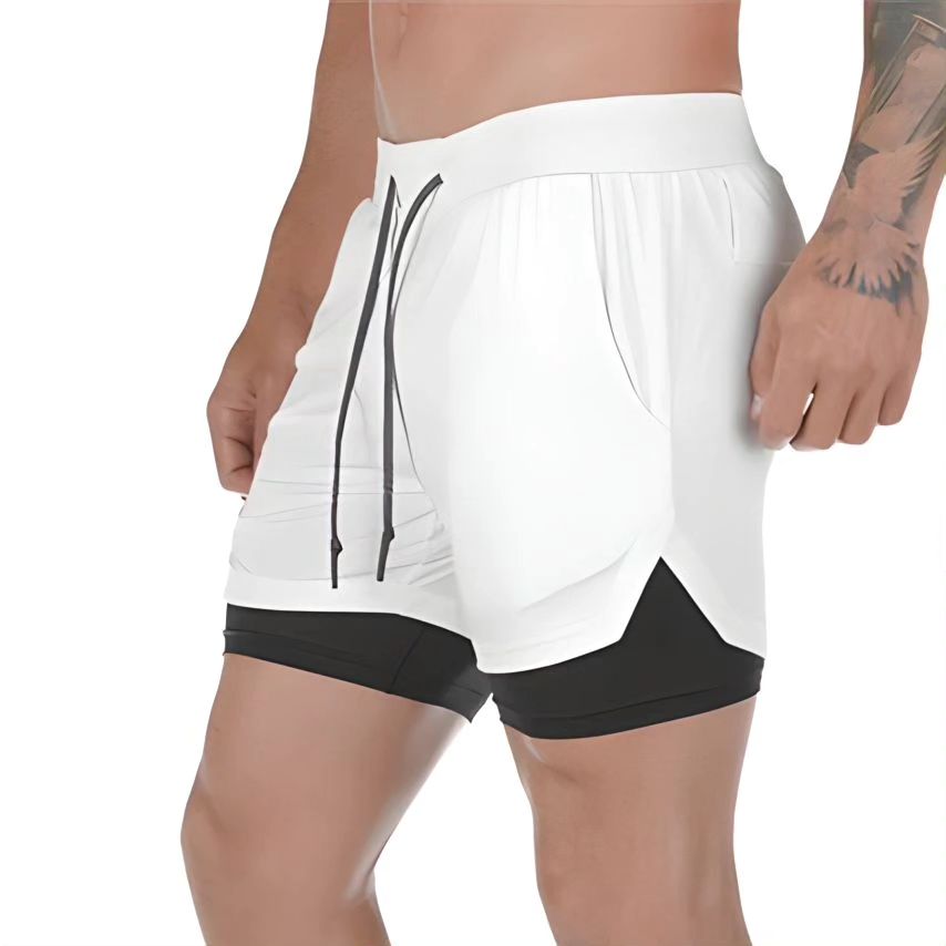 Vulture Double-Layer Training Shorts in White