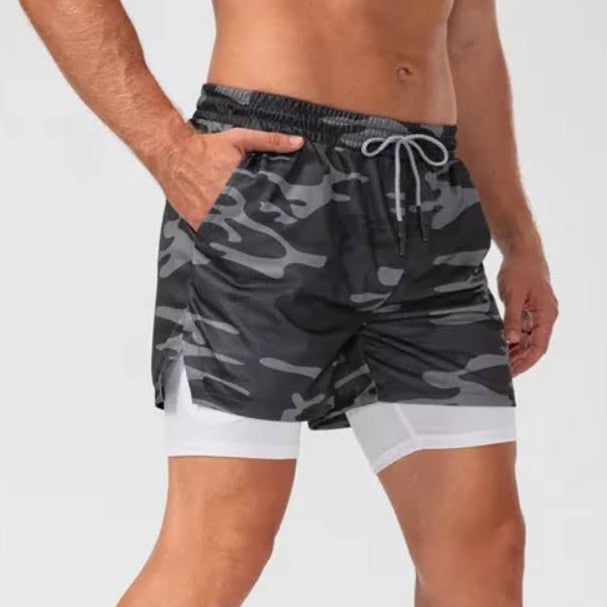 Vulture Double-Layer Training Shorts in Army Grey