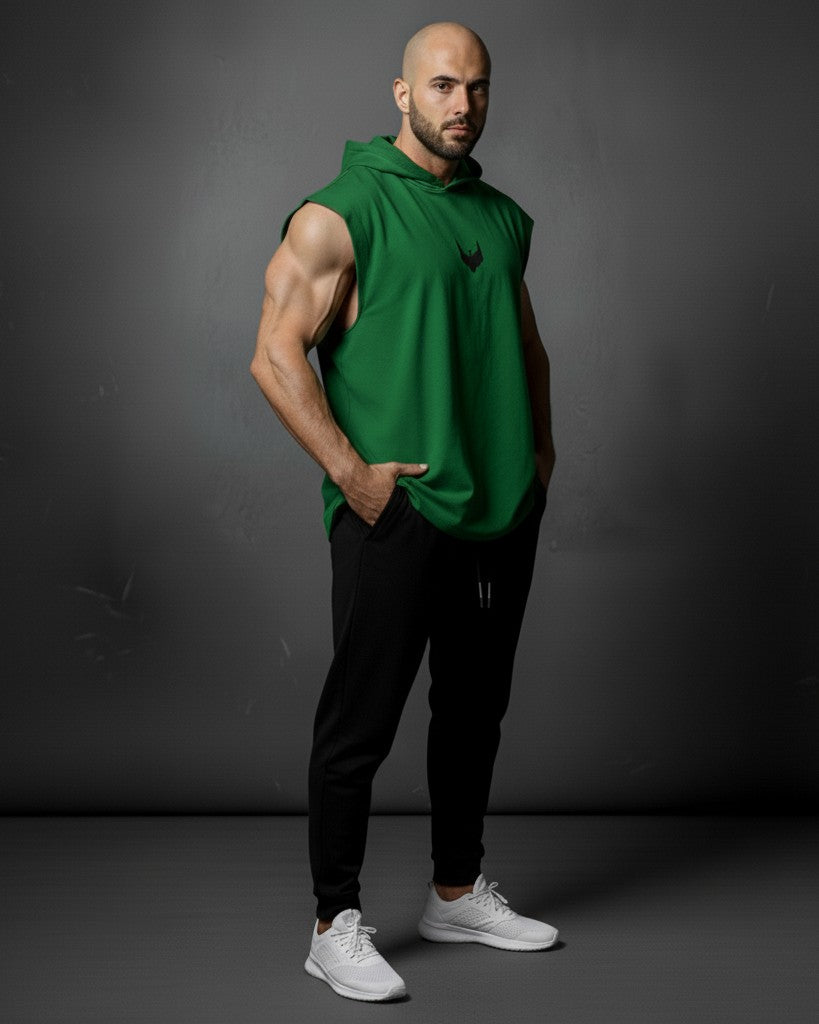 Sleeveless hoodie with printed logo in Green