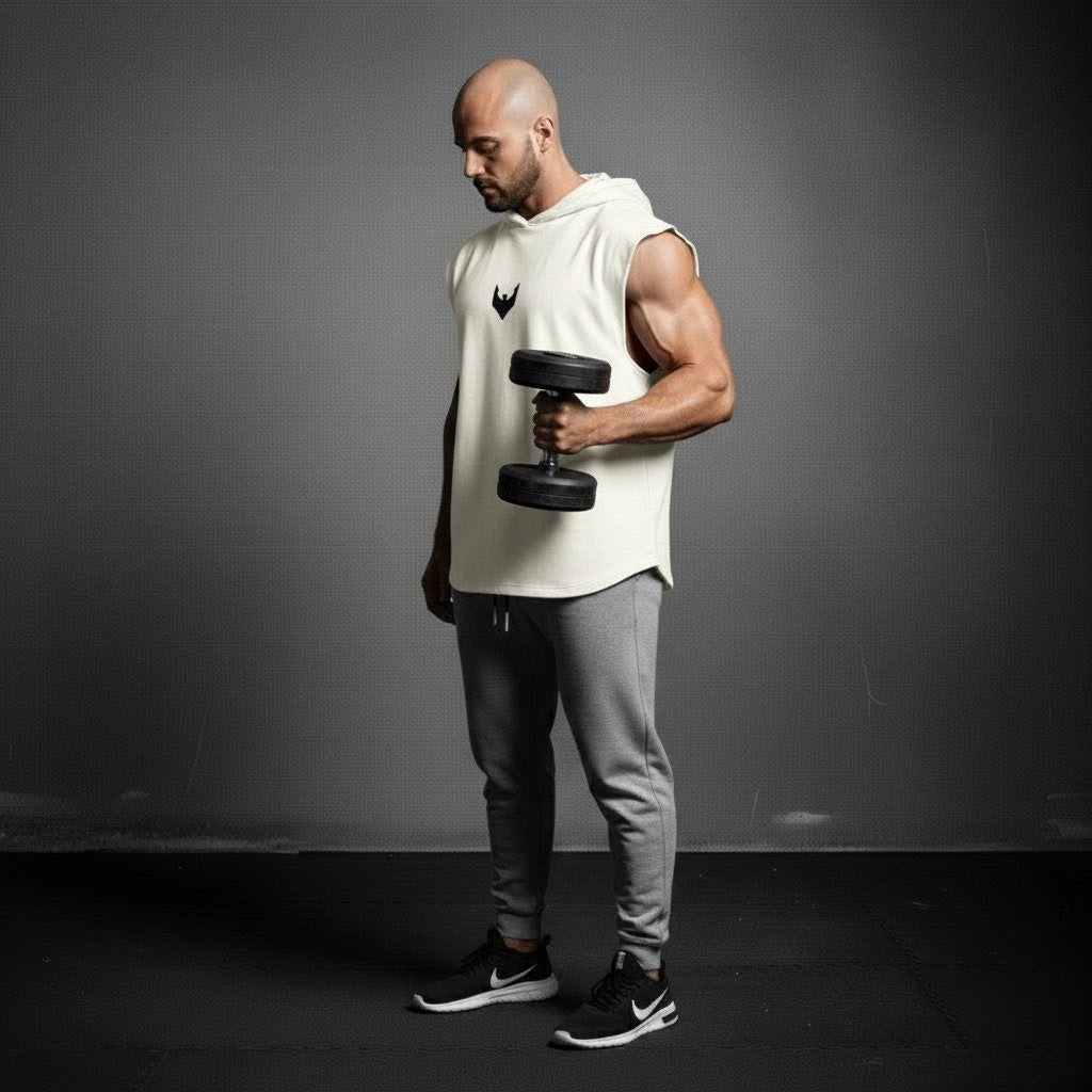 Sleeveless hoodie with printed logo in Off-white