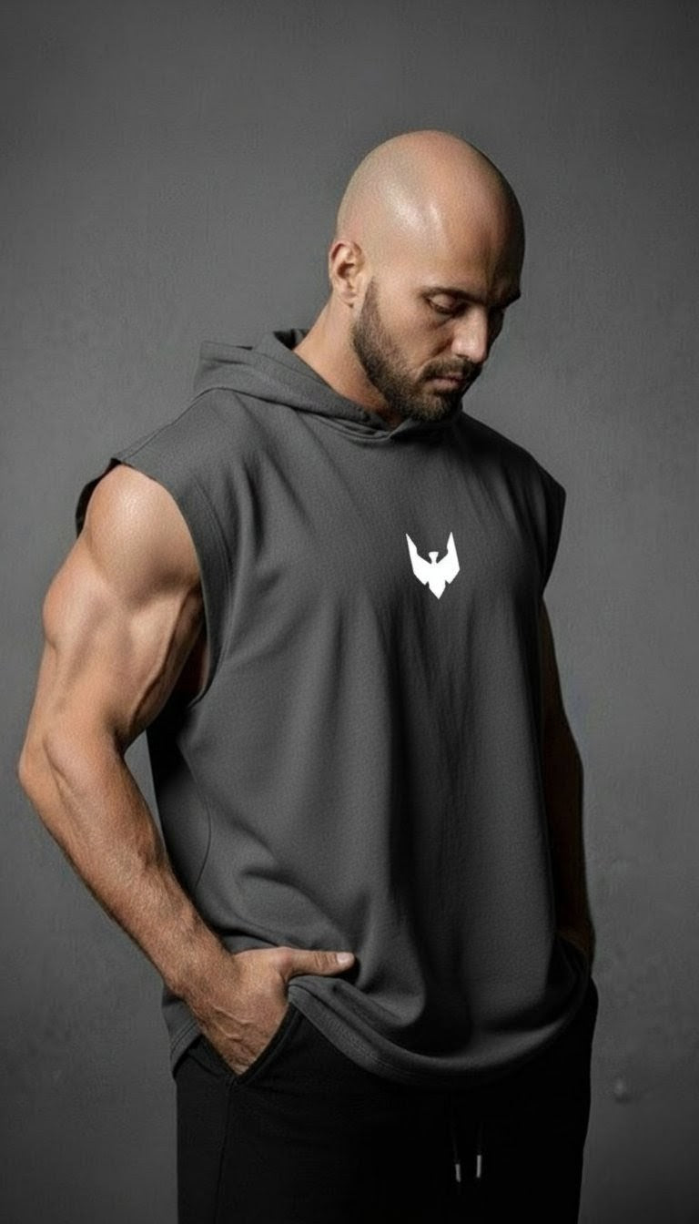 Vulture Athletic Tank Top Hoodie in Grey