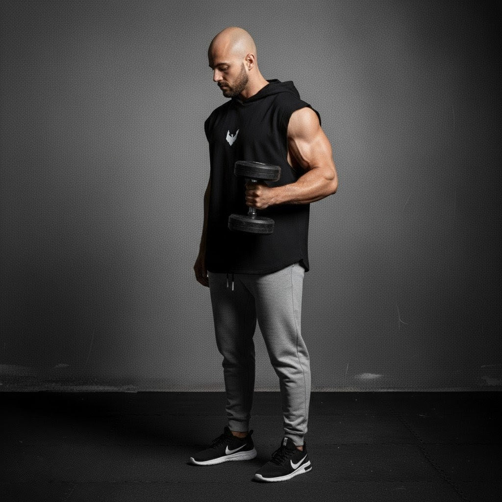 Sleeveless hoodie with printed logo in Black