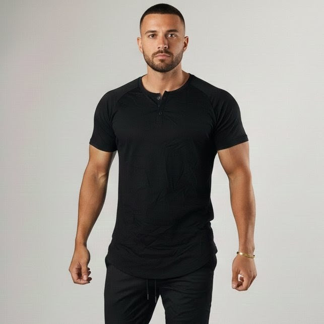 Flex-Cotton Tee | 3-Button | Black