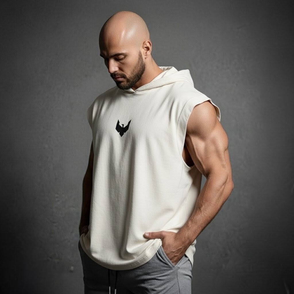 Sleeveless hoodie with printed logo in Off-white