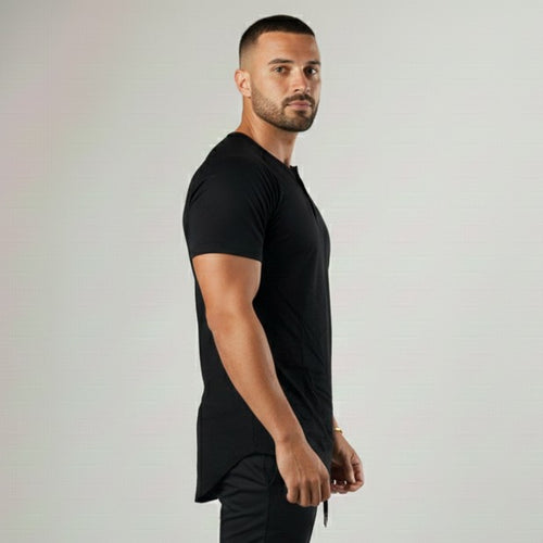 Flex-Cotton Tee | 3-Button | Black