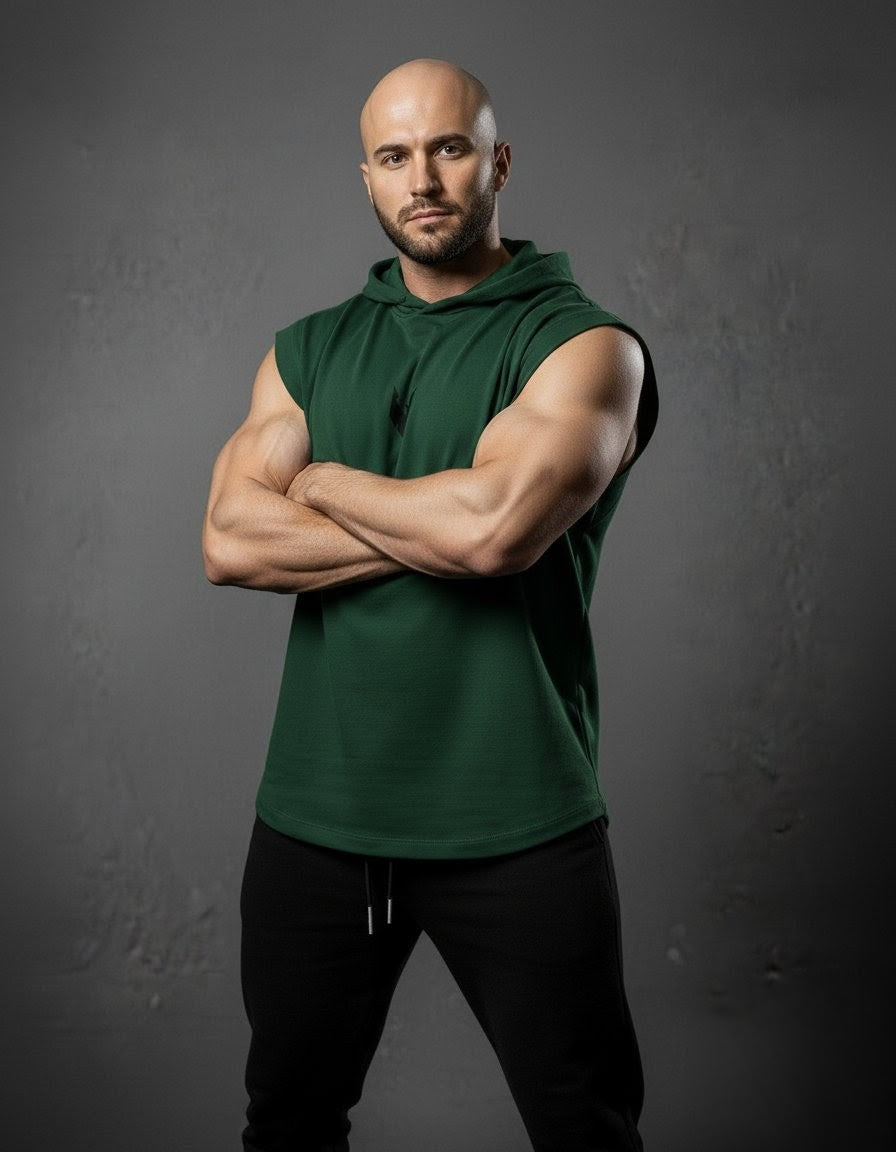 Vulture Athletic Tank Top Hoodie in Forst Green